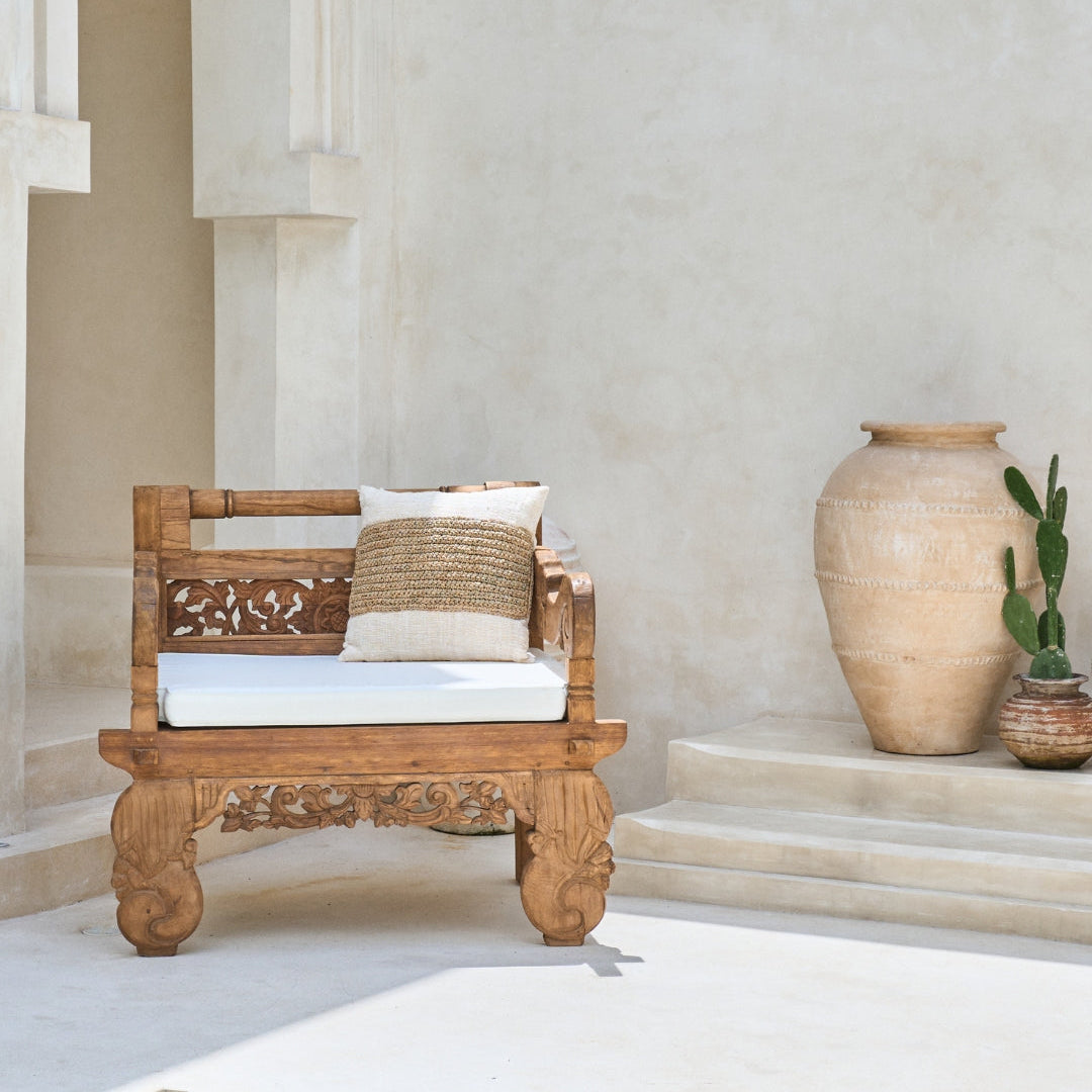 Bambu Recycled Teak XL Bench Chair with seating mattress | Soild Teak Chairs