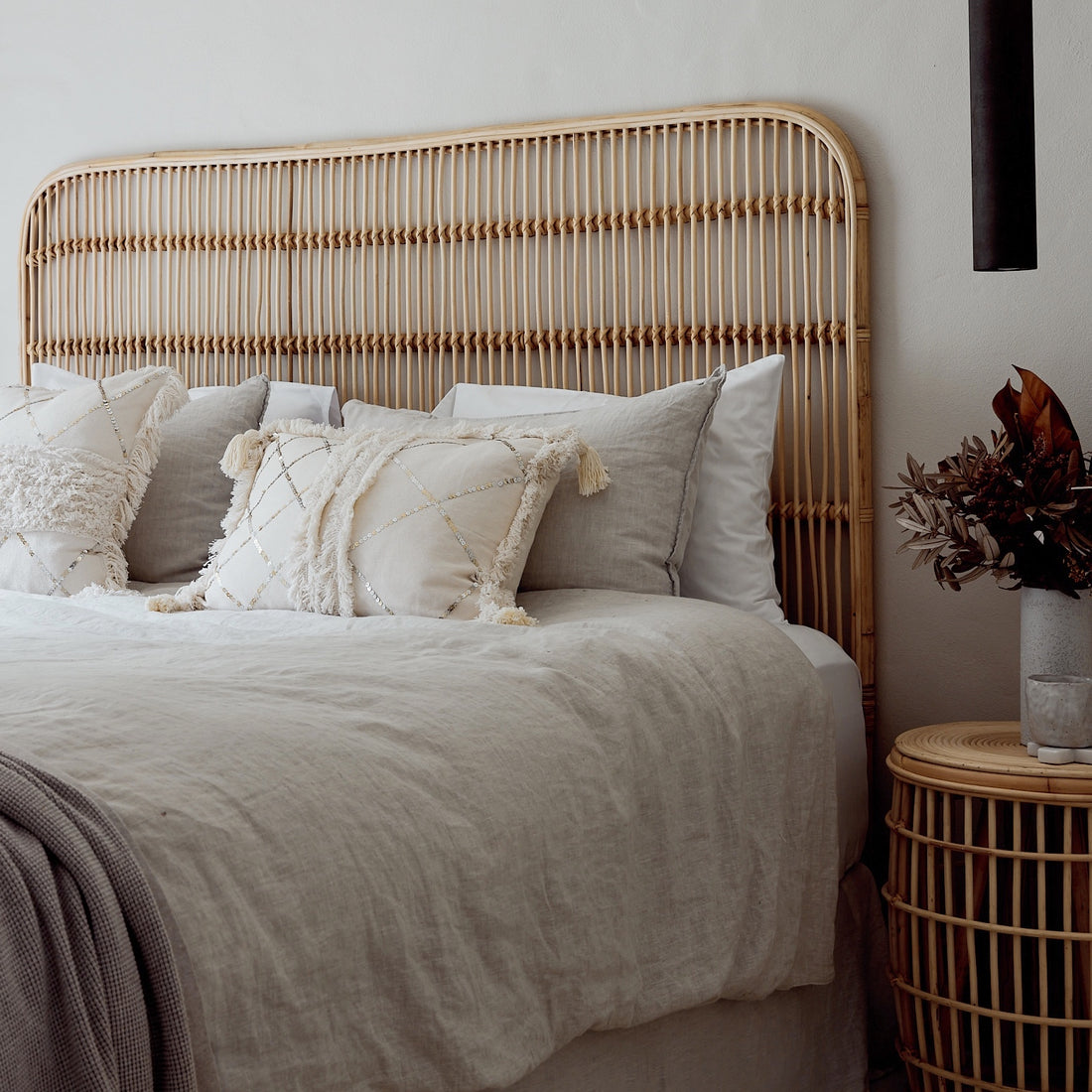 Ceningan Rattan Curved Edge Bedhead - Queen, King