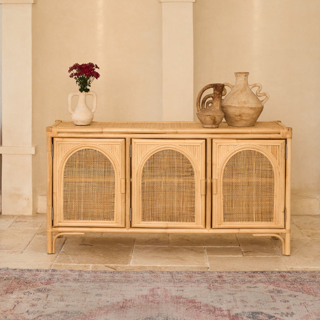Busur Rattan Three Door Sunrise Console Cupboard