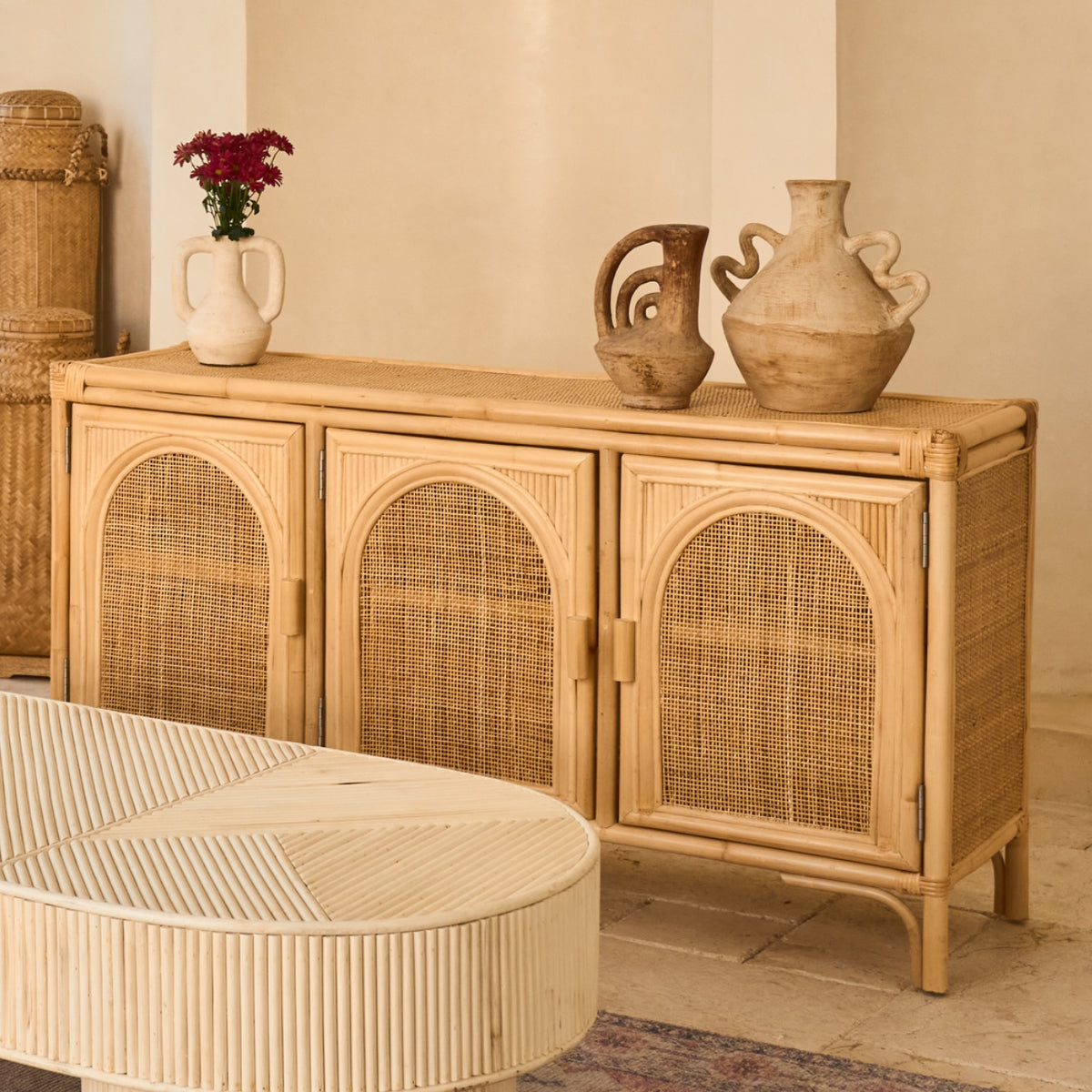 Busur Rattan Three Door Sunrise Console Cupboard