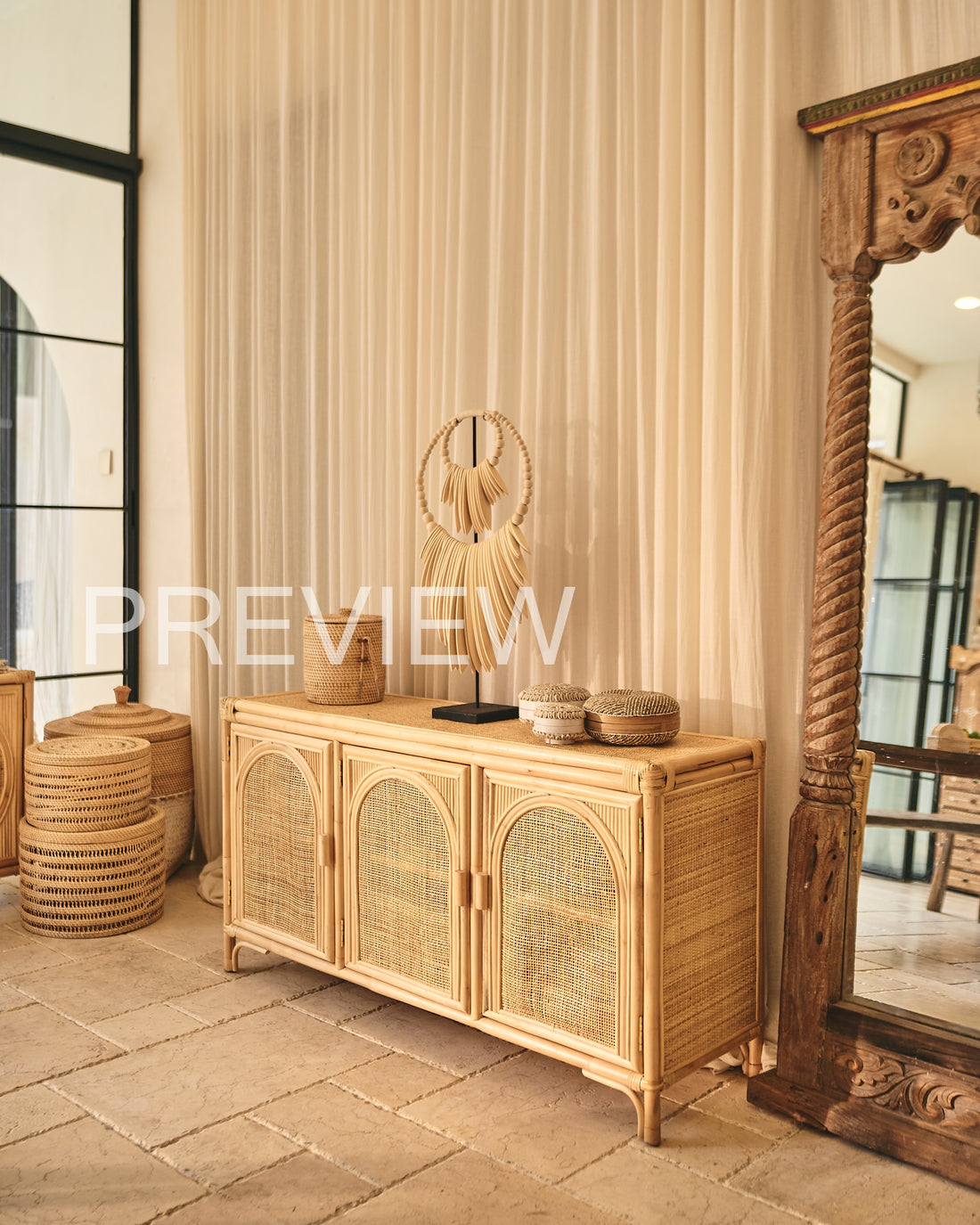 Busur Rattan Tri Sunrise Console Cupboard