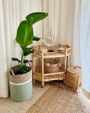 Cemagi White Rattan Bar Cart Console Trolly - Natural Colour