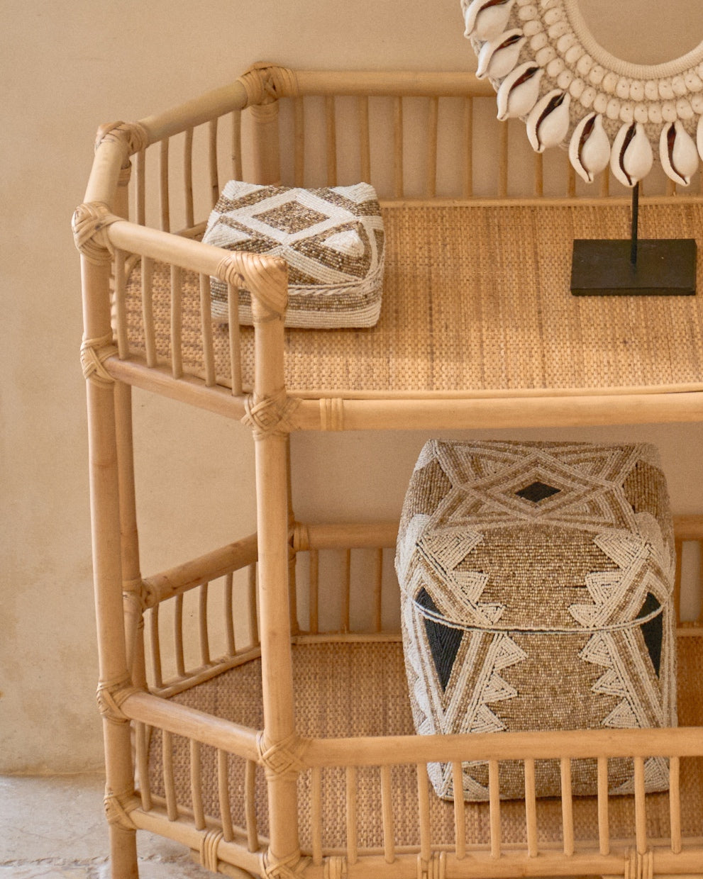 Cemagi Rattan Bar Cart Console Trolly - Natural Colour