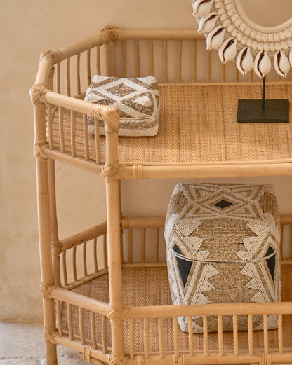 Cemagi Rattan Bar Cart Console Trolly - Natural Colour