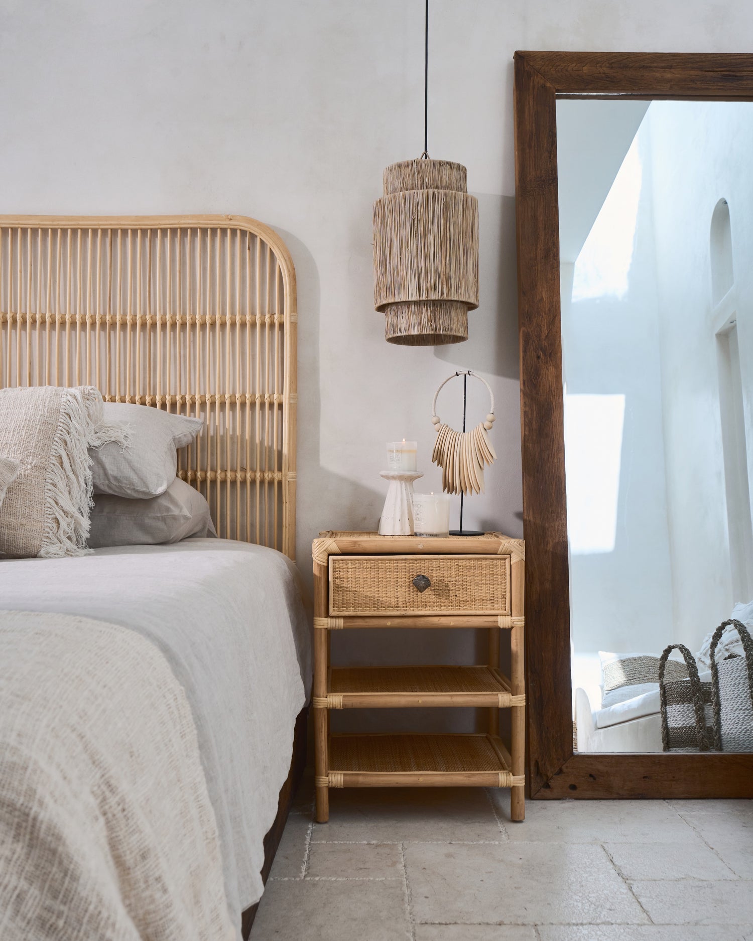 Persegi Rattan Drawer Open Shelf Side Table