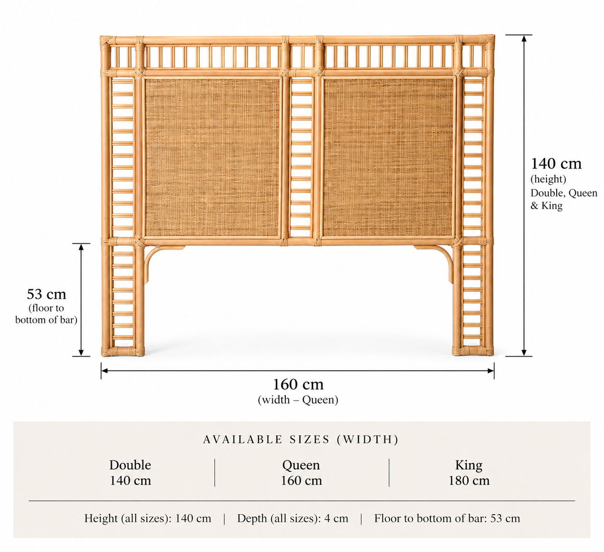 Ampat Rattan Woven Panel Square Bedhead - King, Queen, Double