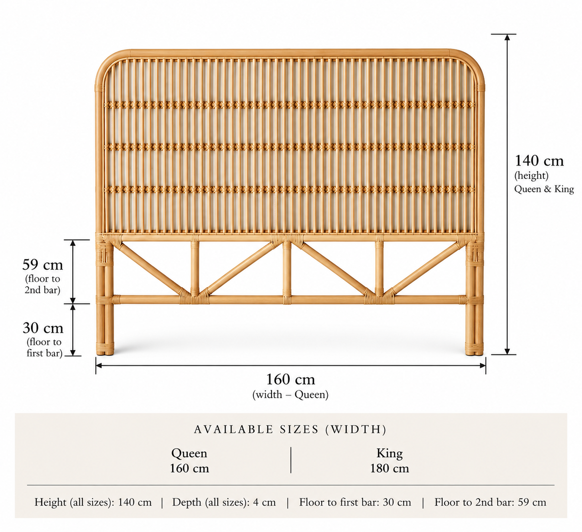 Ceningan Rattan Curved Edge Bedhead - Queen, King