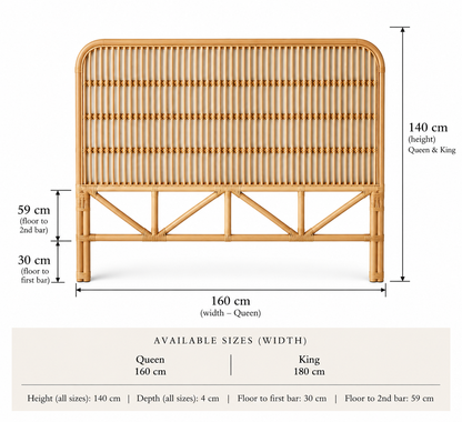 Ceningan Rattan Curved Edge Bedhead - Queen, King