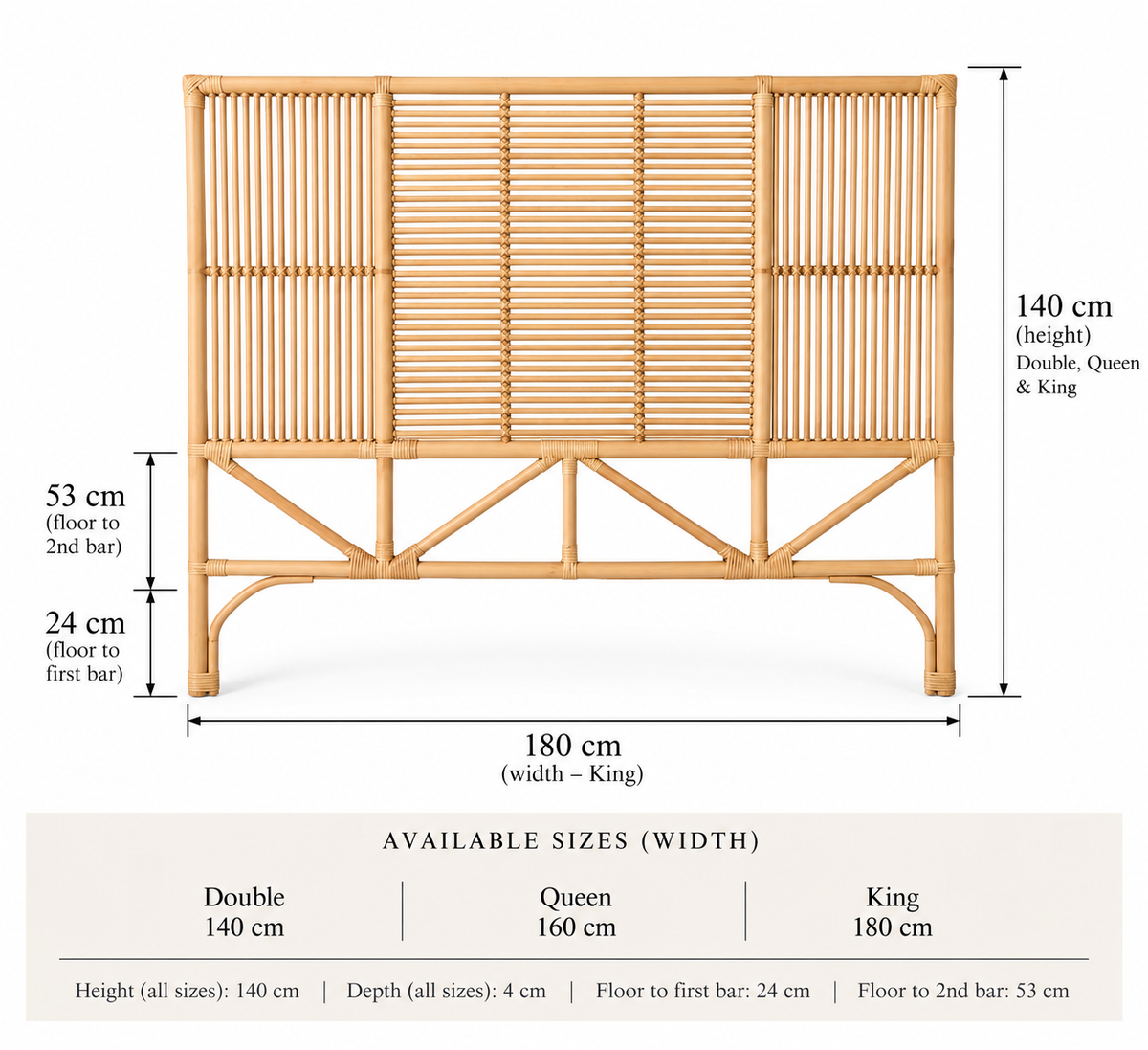 Sumba Rattan Panel Bedhead - King, Queen, Double