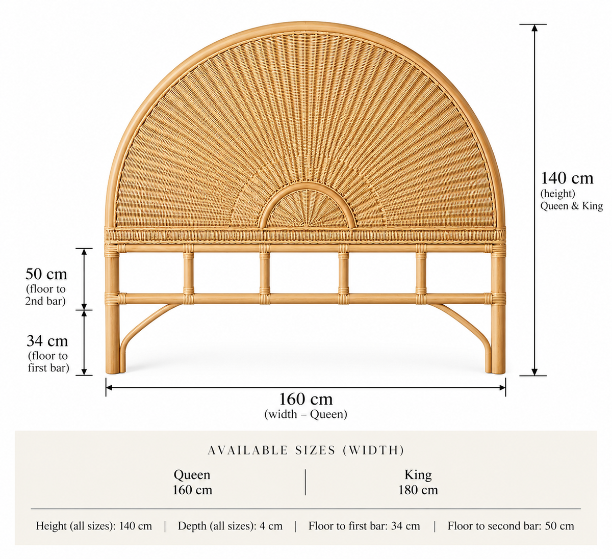 Lombok Rattan Cane Sunrise Bedhead