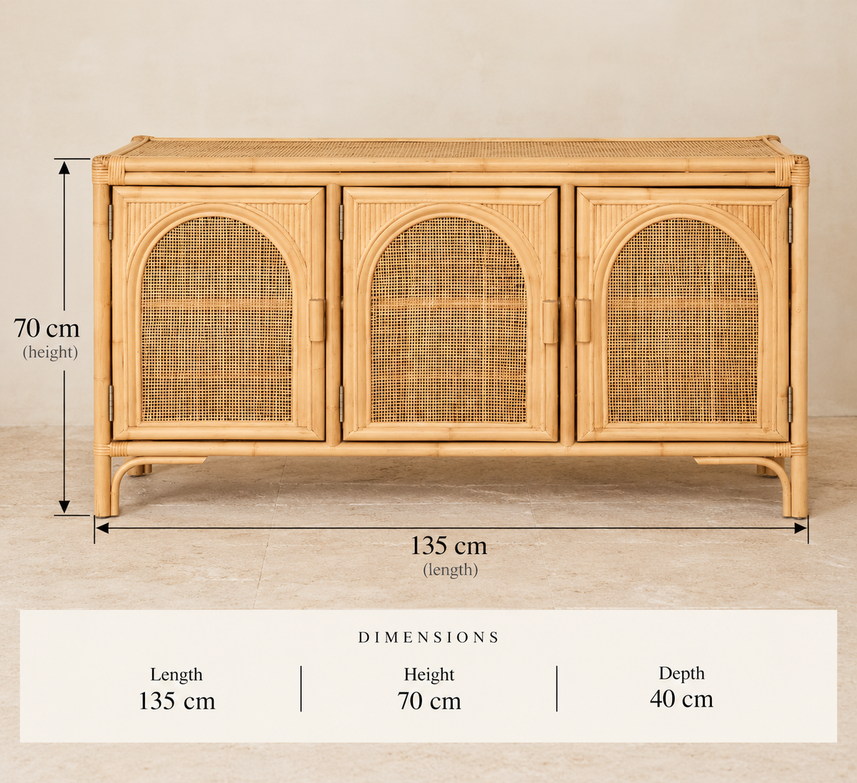 Busur Rattan Three Door Sunrise Console Cupboard