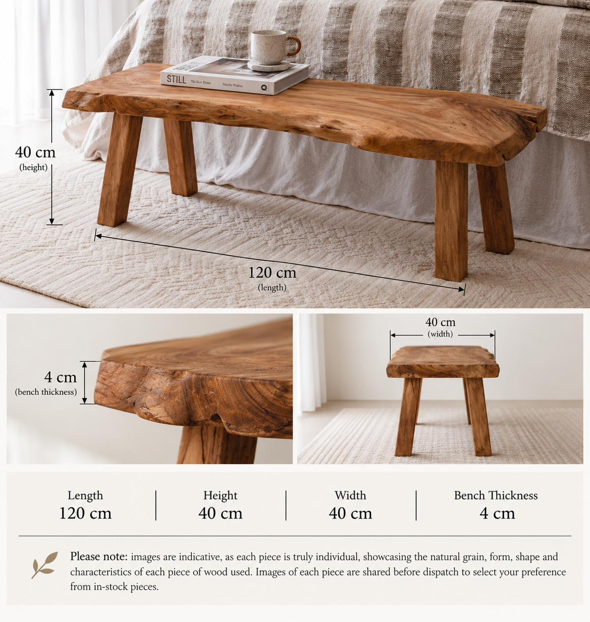 Kayu Teak Bench Seat | Solid Teak Wood 120cm