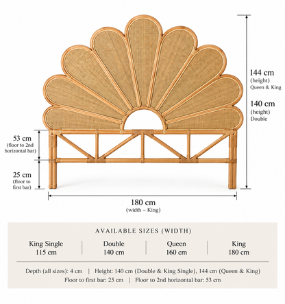 Gili Rattan Petal  Bedhead - King, Queen, Double, King Single,