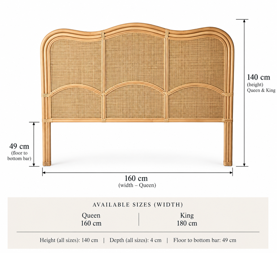 Padar Rattan Curved Wave Weave Bedhead - King Size