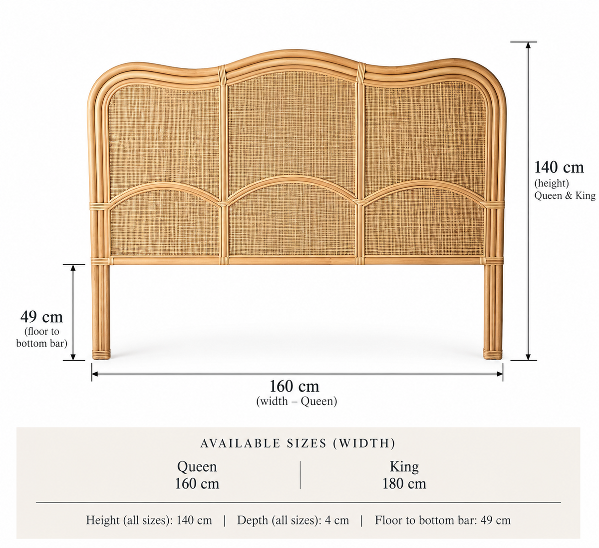 Padar Rattan Curved Wave Weave Bedhead - King Size