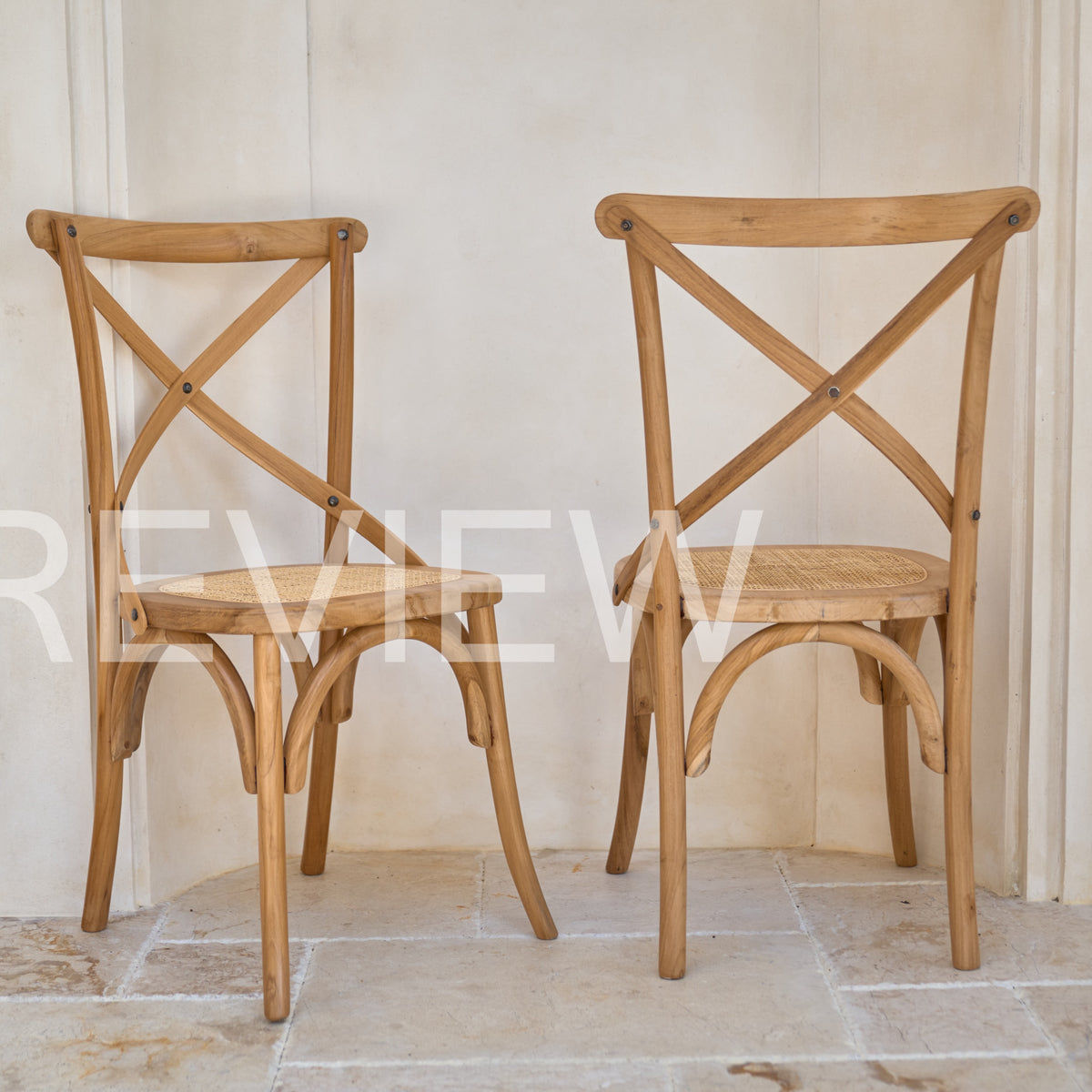 Desa Teak Cross Back Dining Chair with Woven Rattan Seat Panel