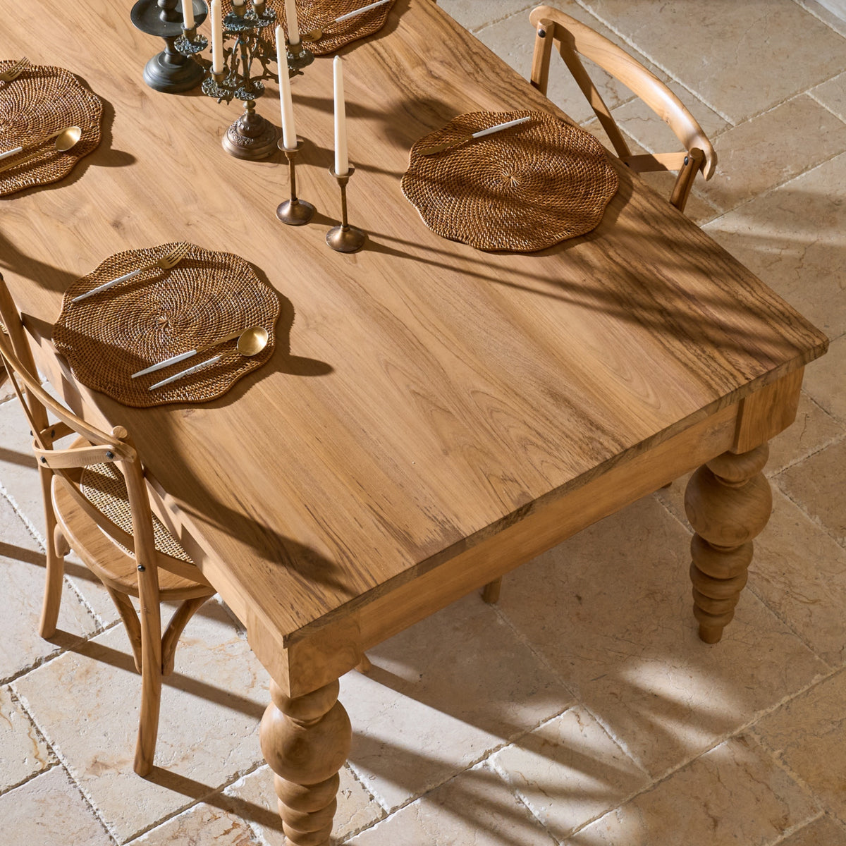 Desa Teak Cross Back Dining Chair with Woven Rattan Seat Panel
