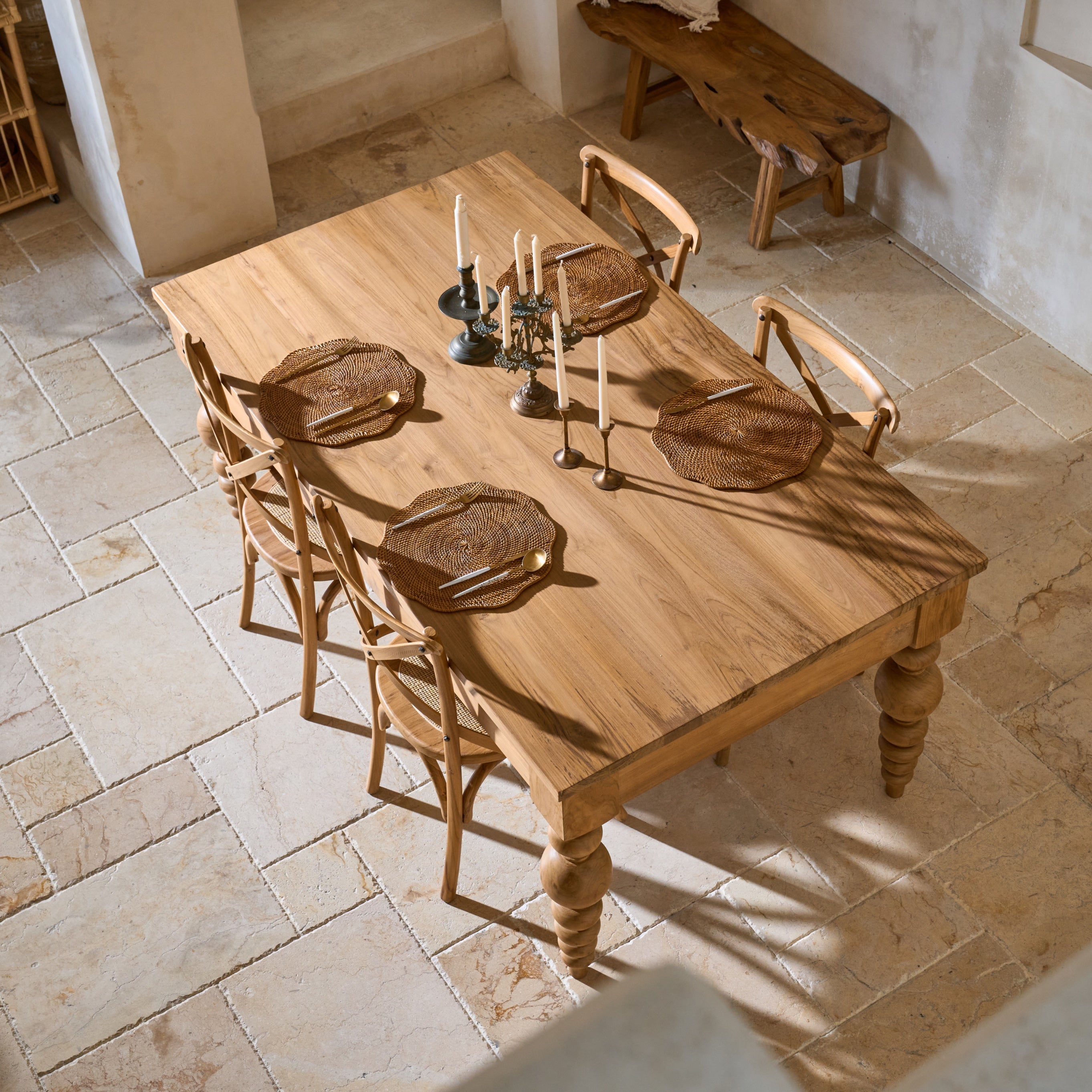Desa Teak Cross Back Dining Chair with Woven Rattan Seat Panel