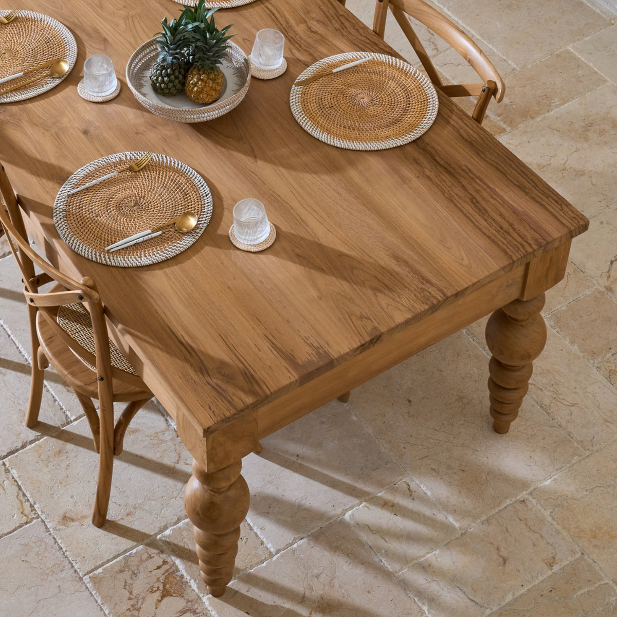 Desa Teak Rectangular Dining Table 1.8m long with unique carved legs