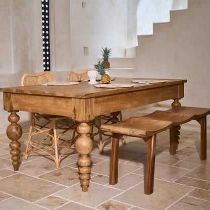 Desa Teak Rectangular Dining Table 1.8m long with unique carved legs