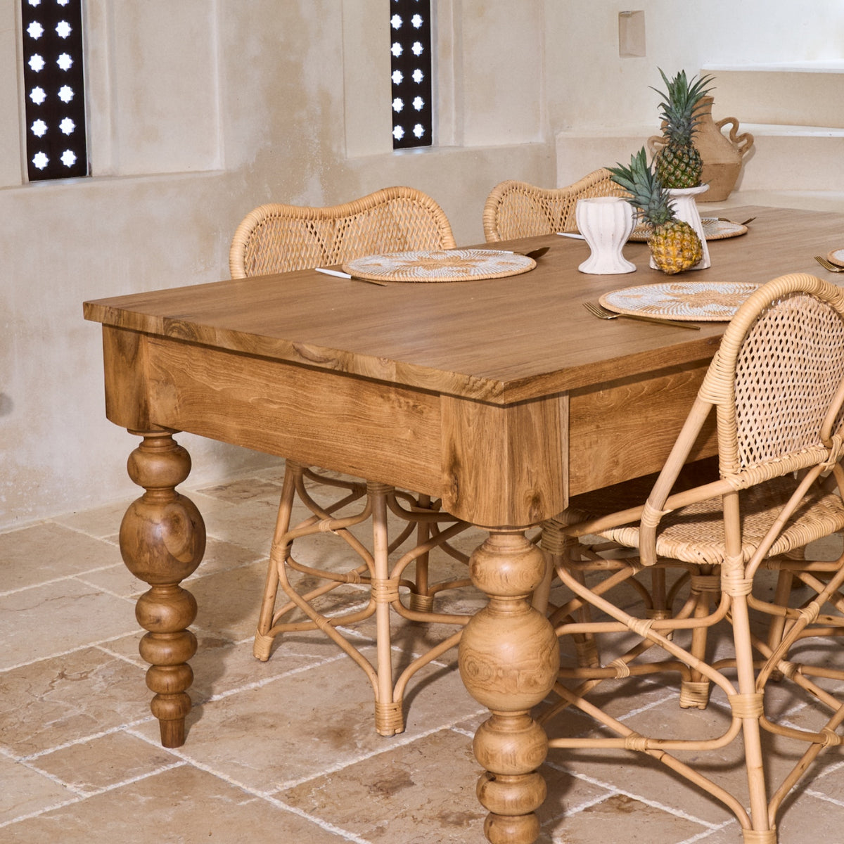 Desa Teak Rectangular Dining Table 1.8m long with unique carved legs
