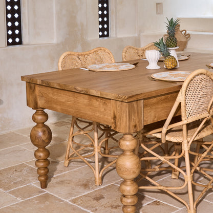 Desa Teak Rectangular Dining Table 1.8m long with unique carved legs