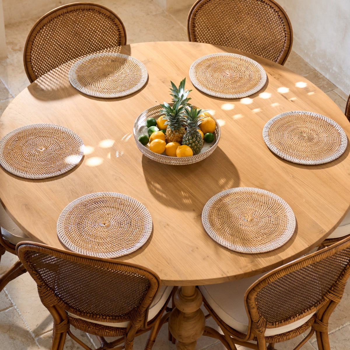 Desa Teak Round Dining Table 1.5m diameter with unique ball legs