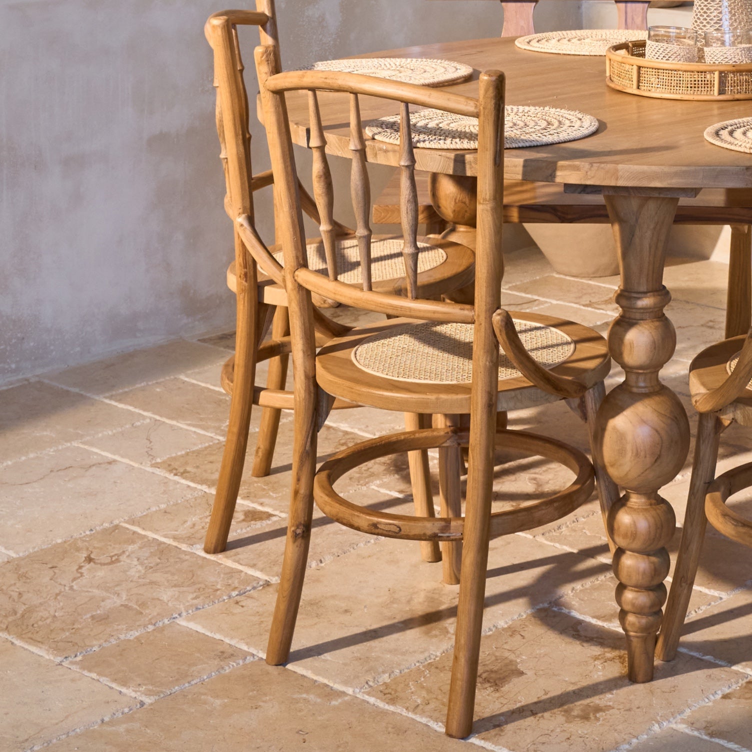 Desa Teak Round Dining Table 1.5m diameter with unique ball legs