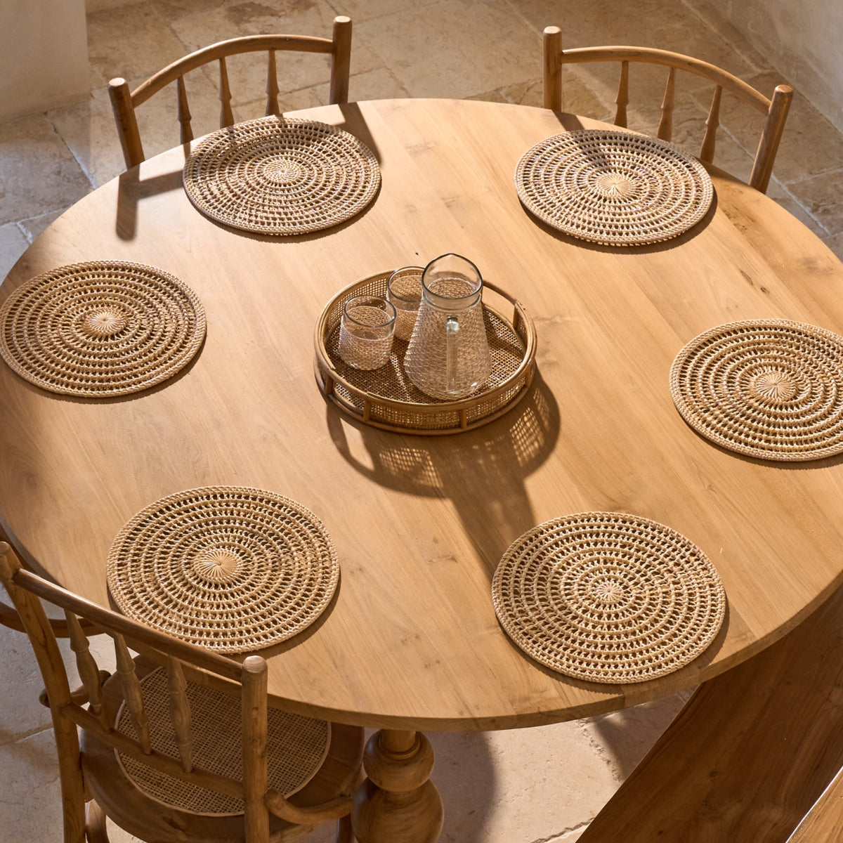 Desa Teak Round Dining Table 1.5m diameter with unique ball legs