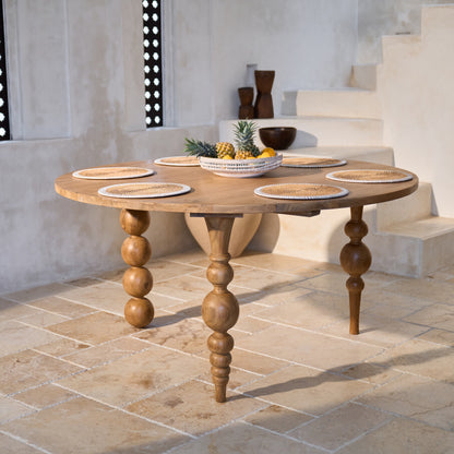 Desa Teak Round Dining Table 1.5m diameter with unique ball legs