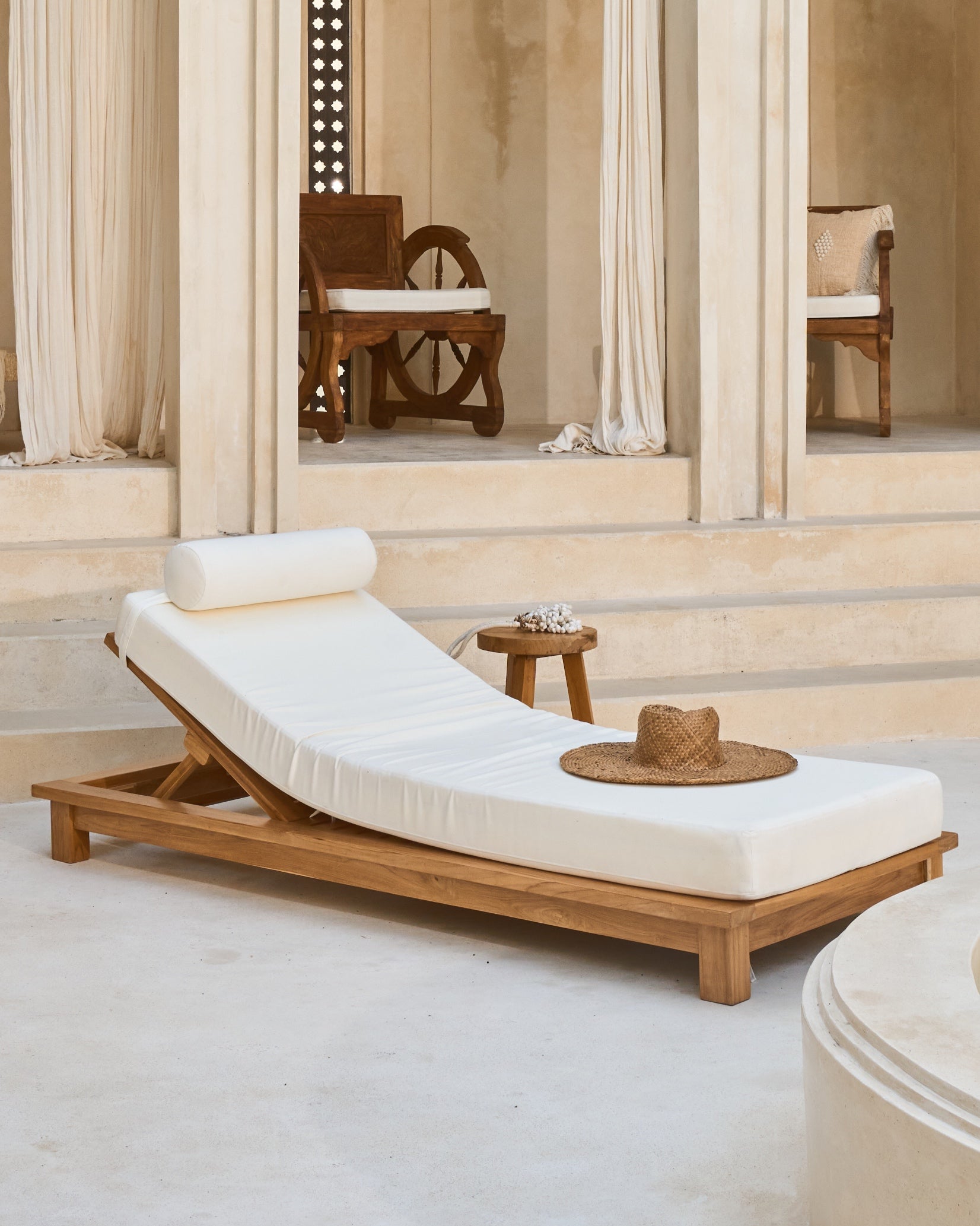 Elok Recycled Teak Outdoor Sun Lounger with XL mattress