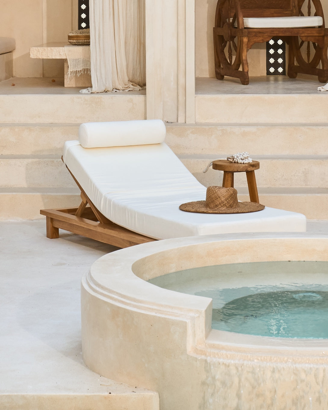 Elok Recycled Teak Outdoor Sun Lounger with XL mattress