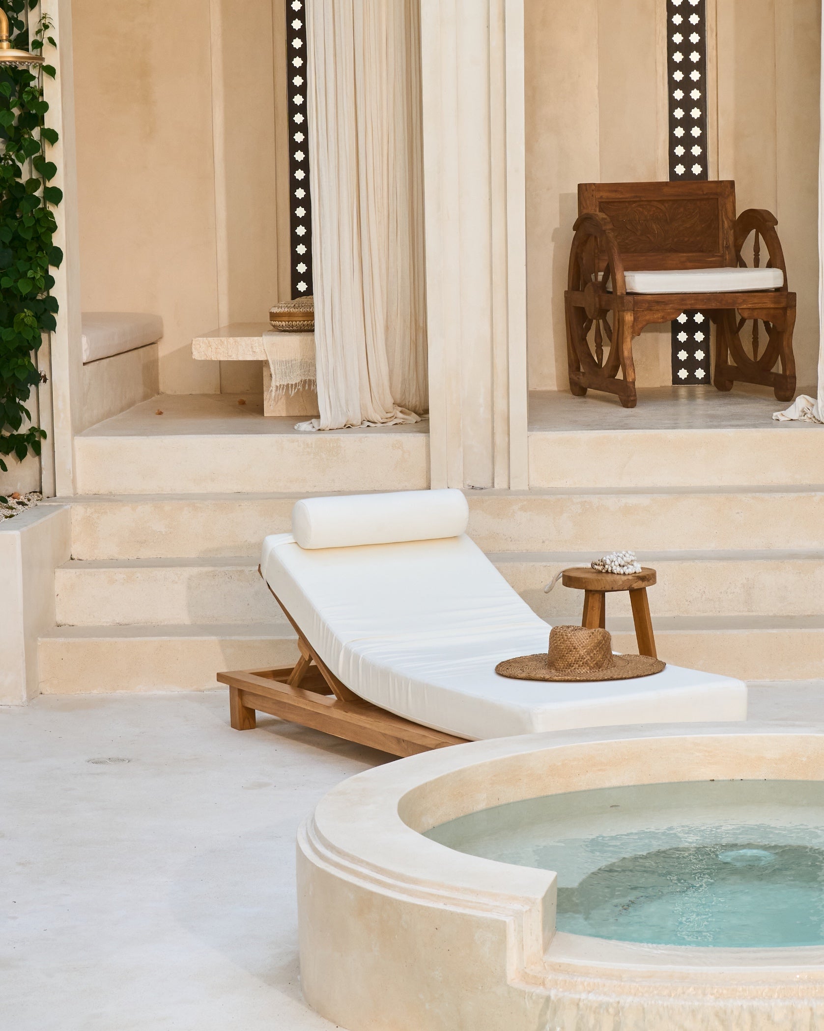 Elok Recycled Teak Outdoor Sun Lounger with XL mattress