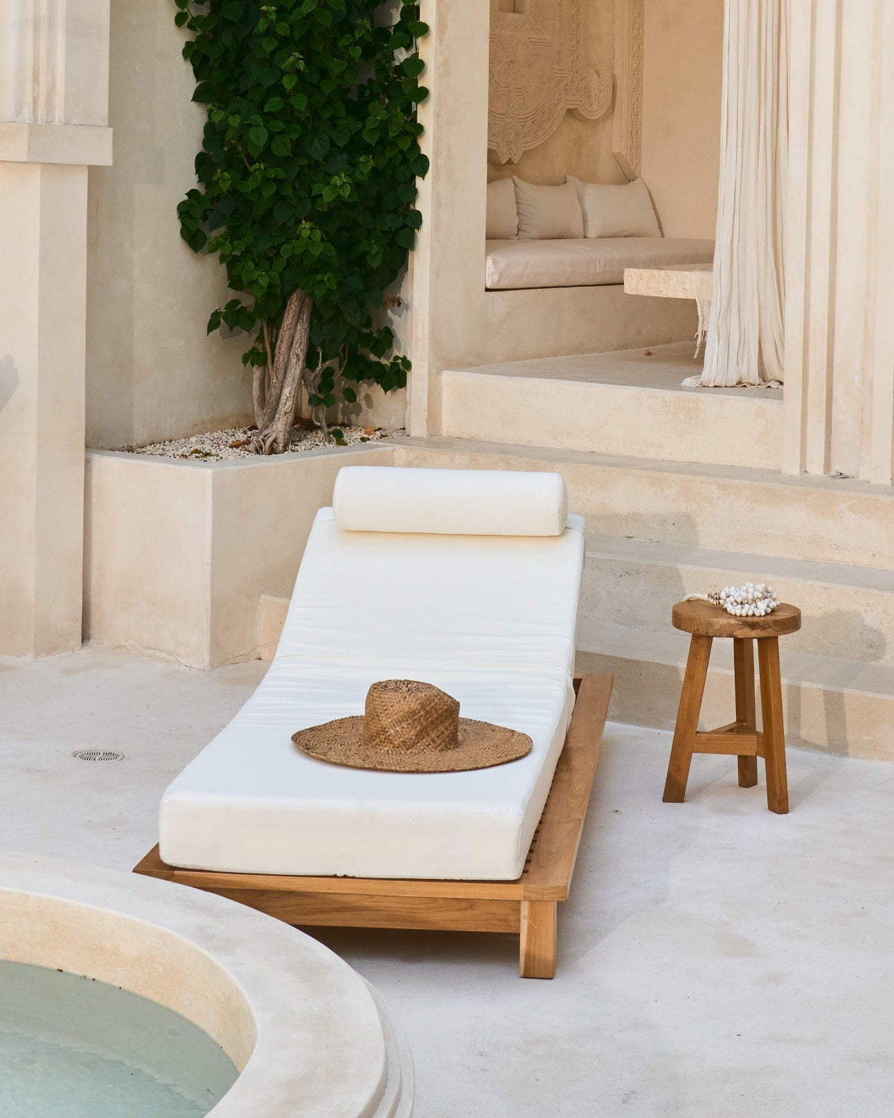 Elok Recycled Teak Outdoor Sun Lounger with XL mattress