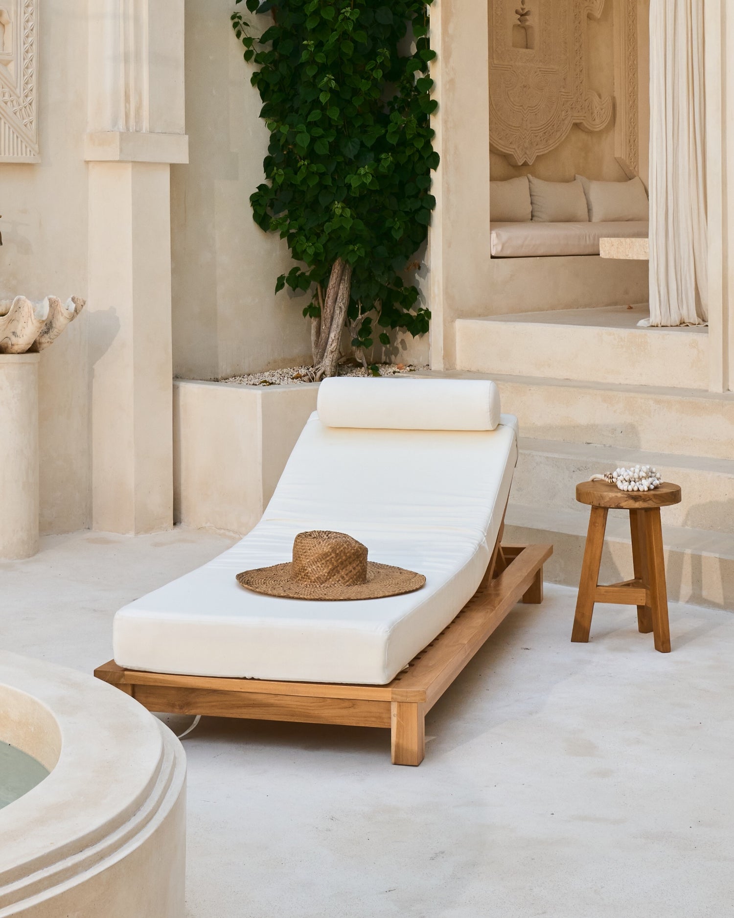 Elok Recycled Teak Outdoor Sun Lounger with XL mattress