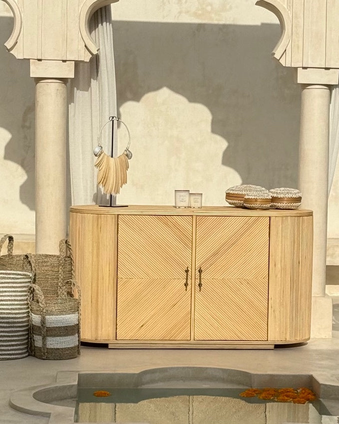 Indah Rattan Wood Cupboard Console with drawers