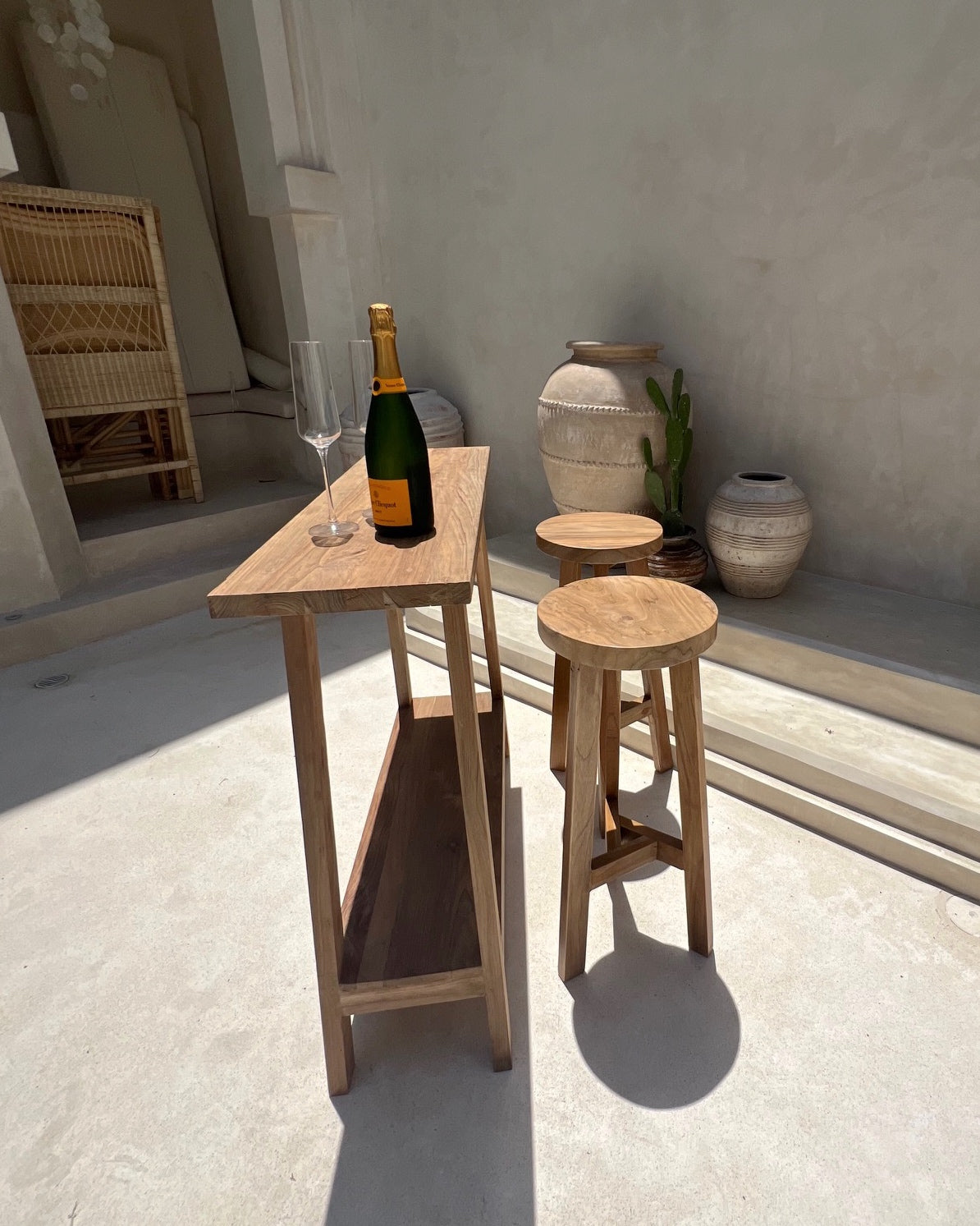 Tiga Teak Round Tri-Stand Kitchen Bar Stool