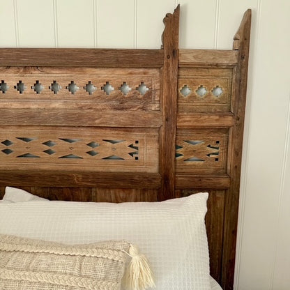 JIWA Lintang Vintage Original Teak Carved Bedhead - Queen