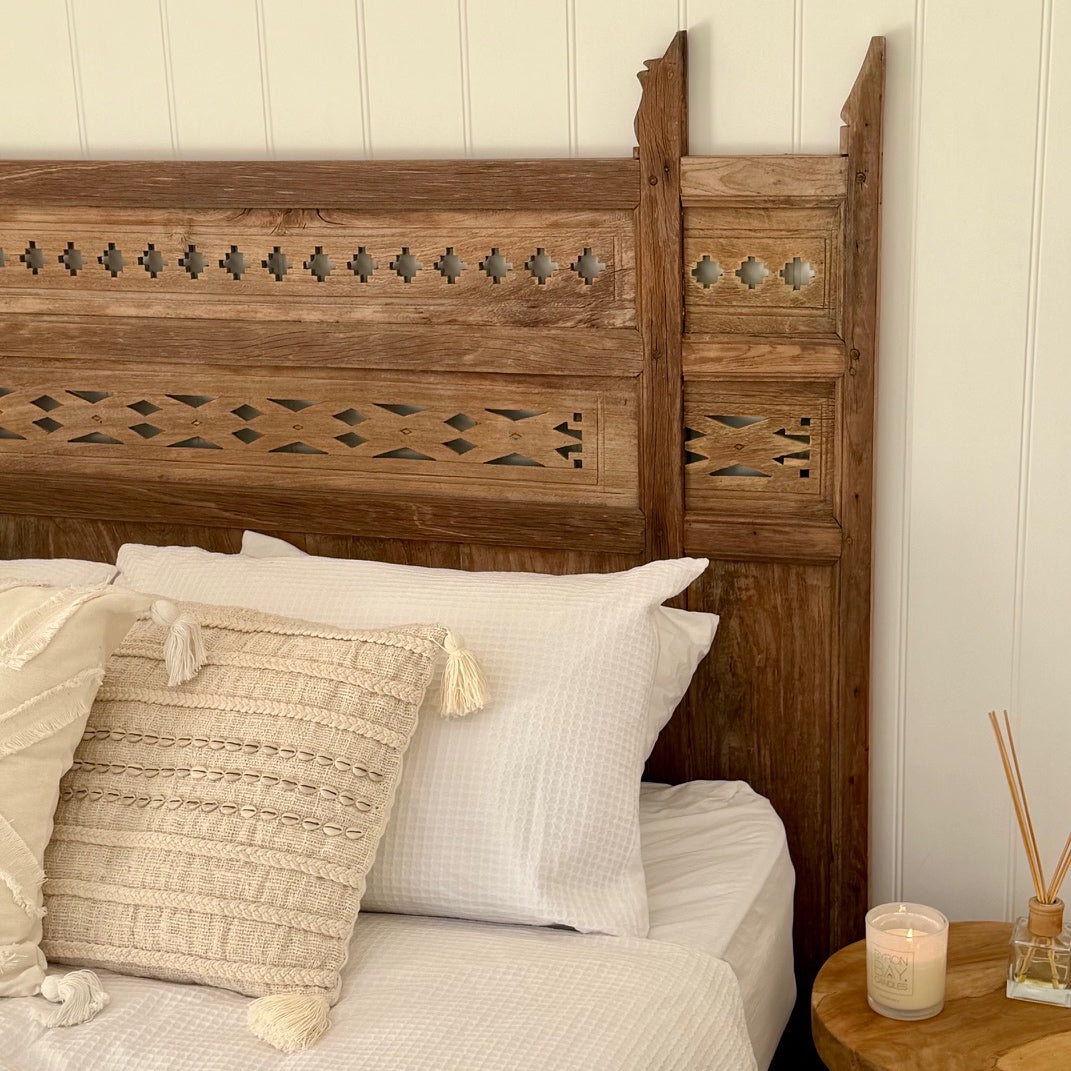 JIWA Lintang Vintage Original Teak Carved Bedhead - Queen