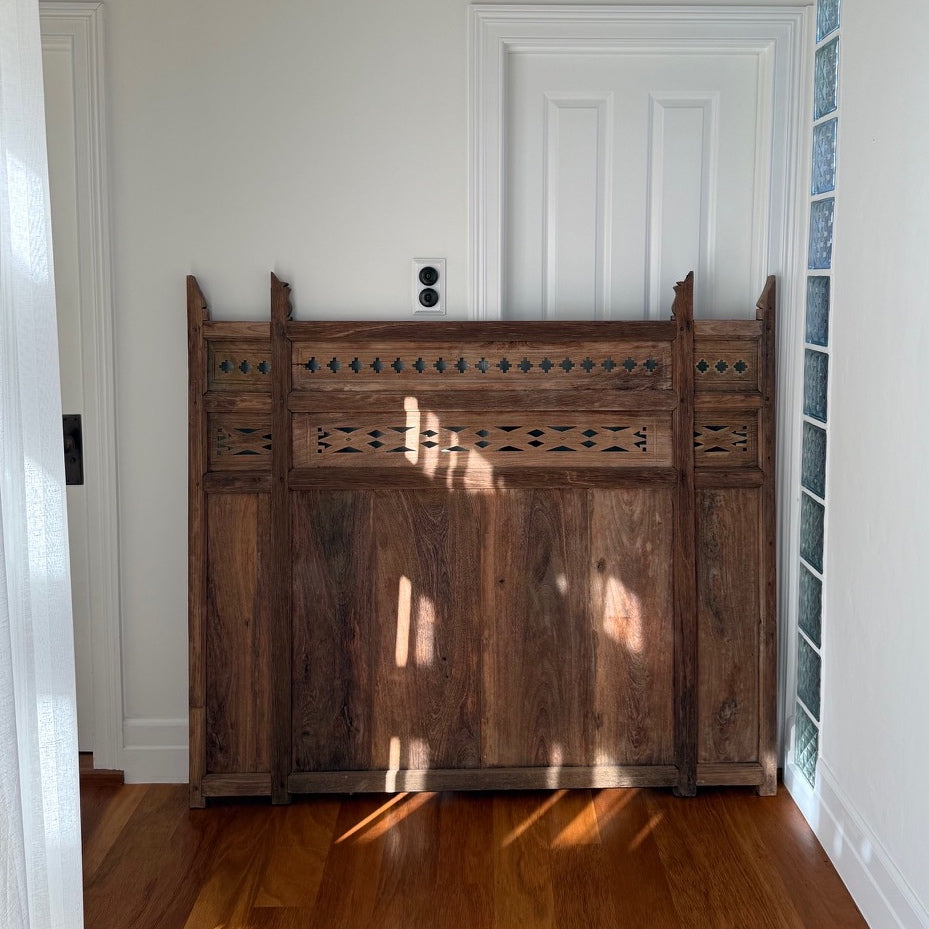 JIWA Lintang Vintage Original Teak Carved Bedhead - Queen
