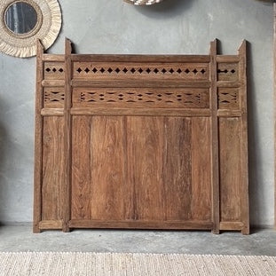JIWA Lintang Vintage Original Teak Carved Bedhead - Queen