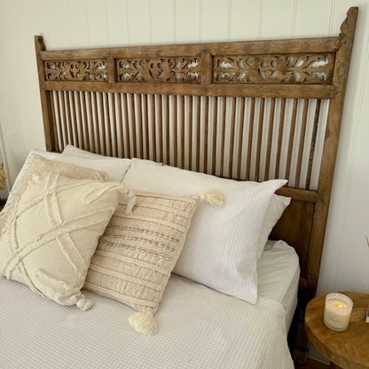 JIWA Taman Vintage Original Teak Carved Bedhead - Queen