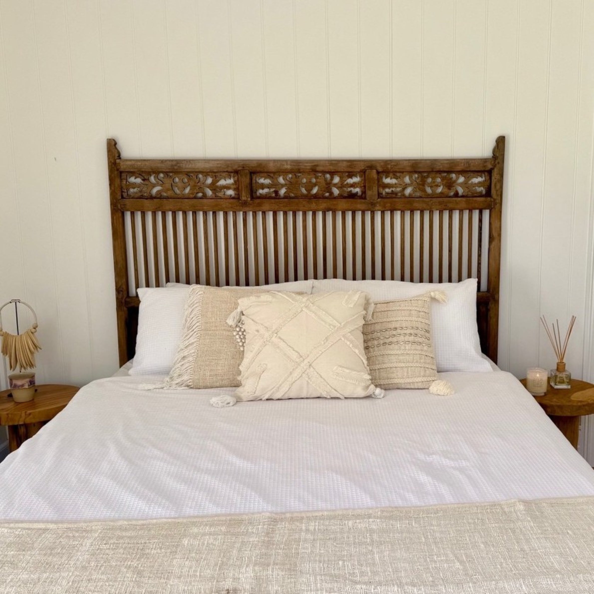 JIWA Taman Vintage Original Teak Carved Bedhead - Queen