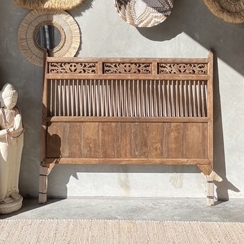 JIWA Taman Vintage Original Teak Carved Bedhead - Queen