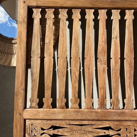 JIWA Tinggi Tall Vintage Original Teak Carved Bedhead - Queen