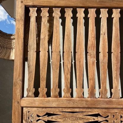 JIWA Tinggi Tall Vintage Original Teak Carved Bedhead - Queen