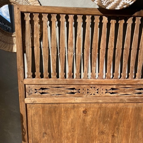 JIWA Tinggi Tall Vintage Original Teak Carved Bedhead - Queen