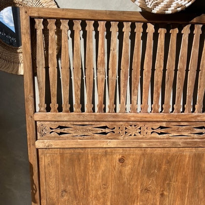 JIWA Tinggi Tall Vintage Original Teak Carved Bedhead - Queen
