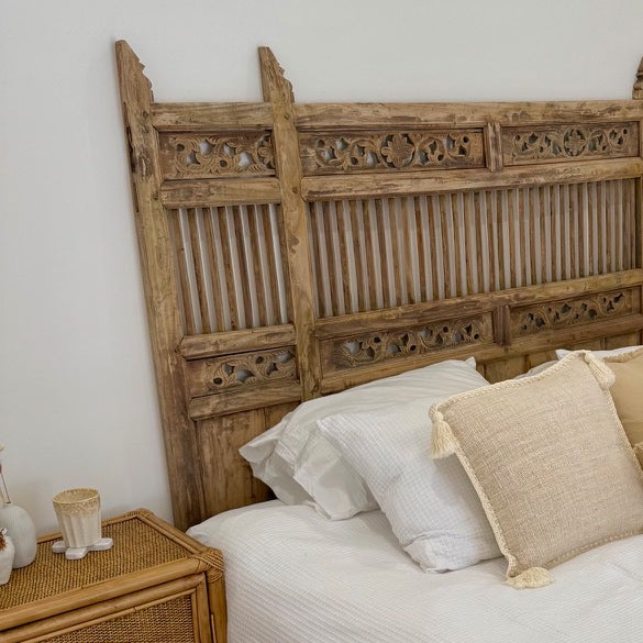 JIWA Raja Vintage Original Teak Carved Bedhead - King