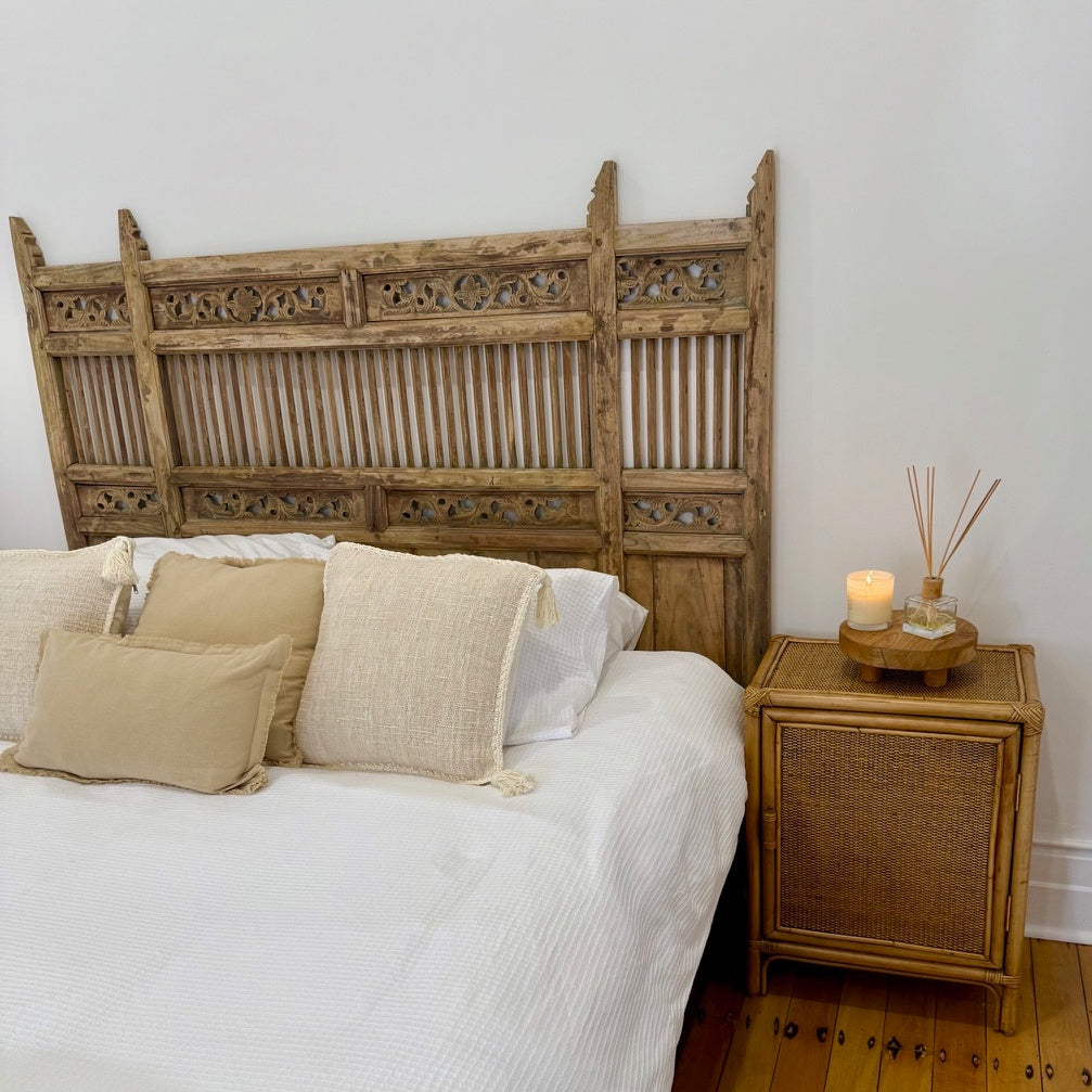 JIWA Raja Vintage Original Teak Carved Bedhead - King